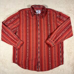 Territory Ahead XL Orange Southwest Aztec Stripe Button Front Textured‎